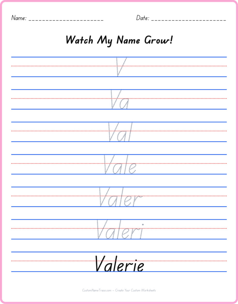 Free Valerie custom name tracing - pyramid free worksheet