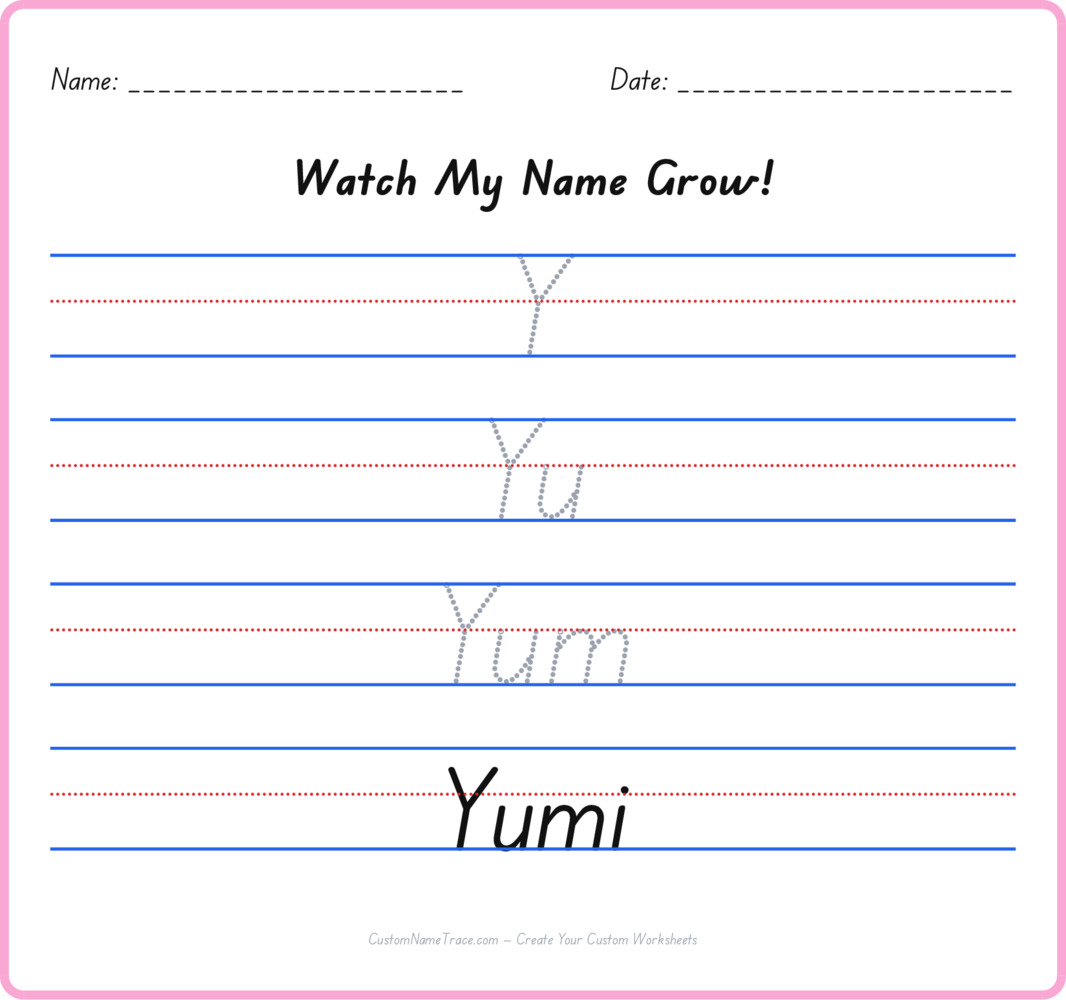 Free Yumi custom name tracing - pyramid free worksheet