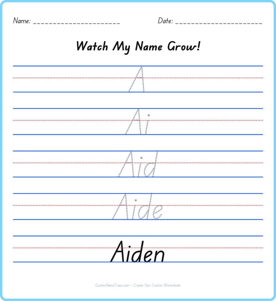 Free Aiden custom name tracing - pyramid free worksheet