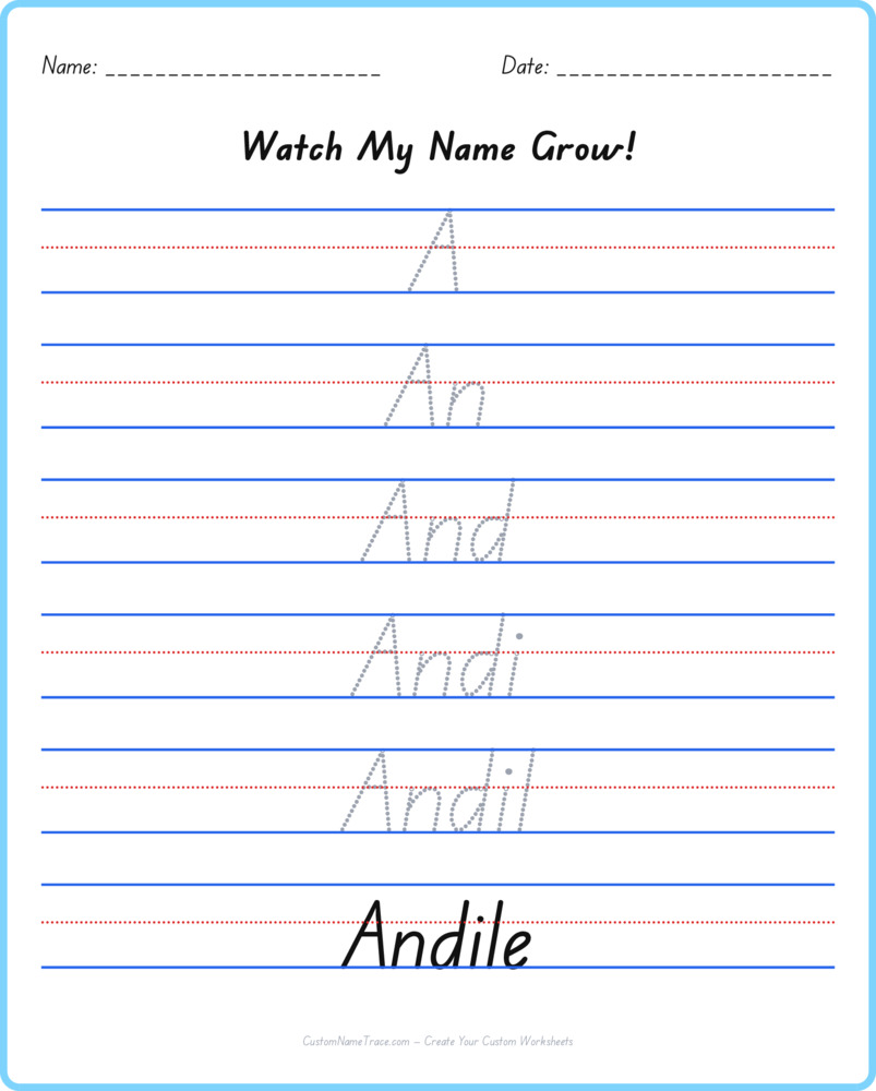 Free Andile custom name tracing - pyramid free worksheet