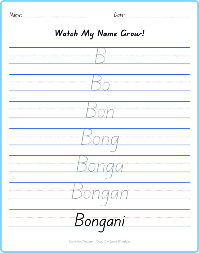 Free Bongani custom name tracing - pyramid free worksheet