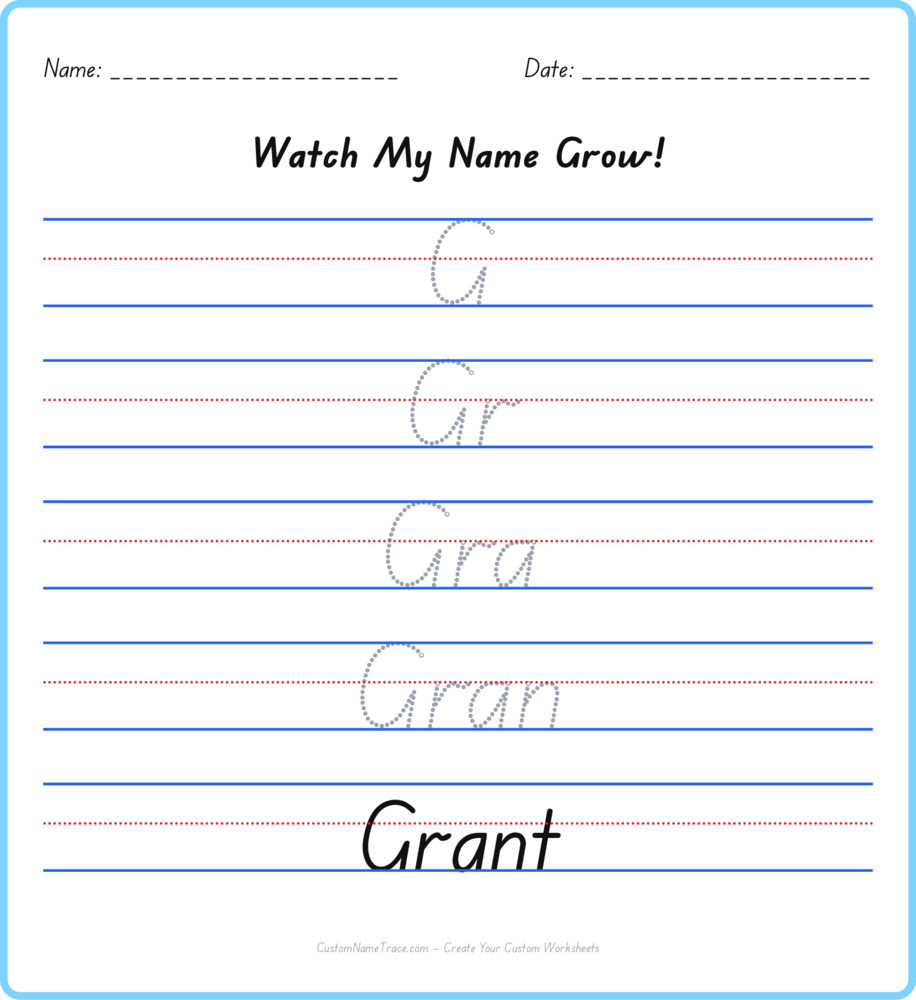 Free Grant custom name tracing - pyramid free worksheet