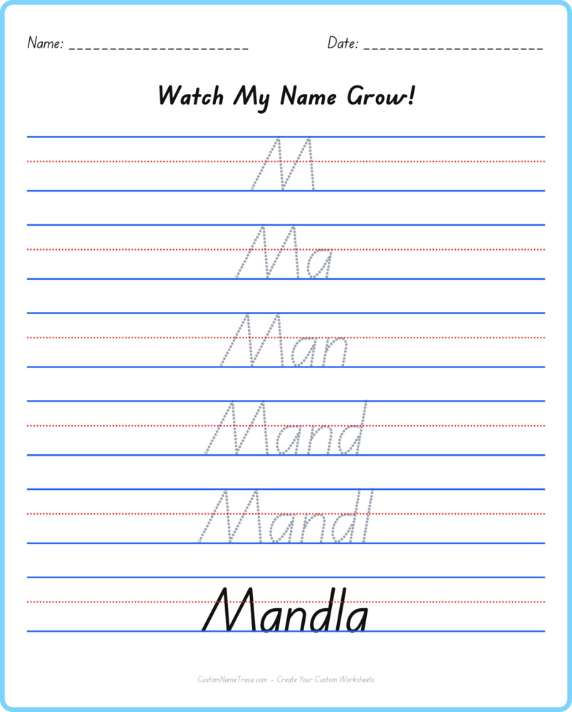 Free Mandla custom name tracing - pyramid free worksheet