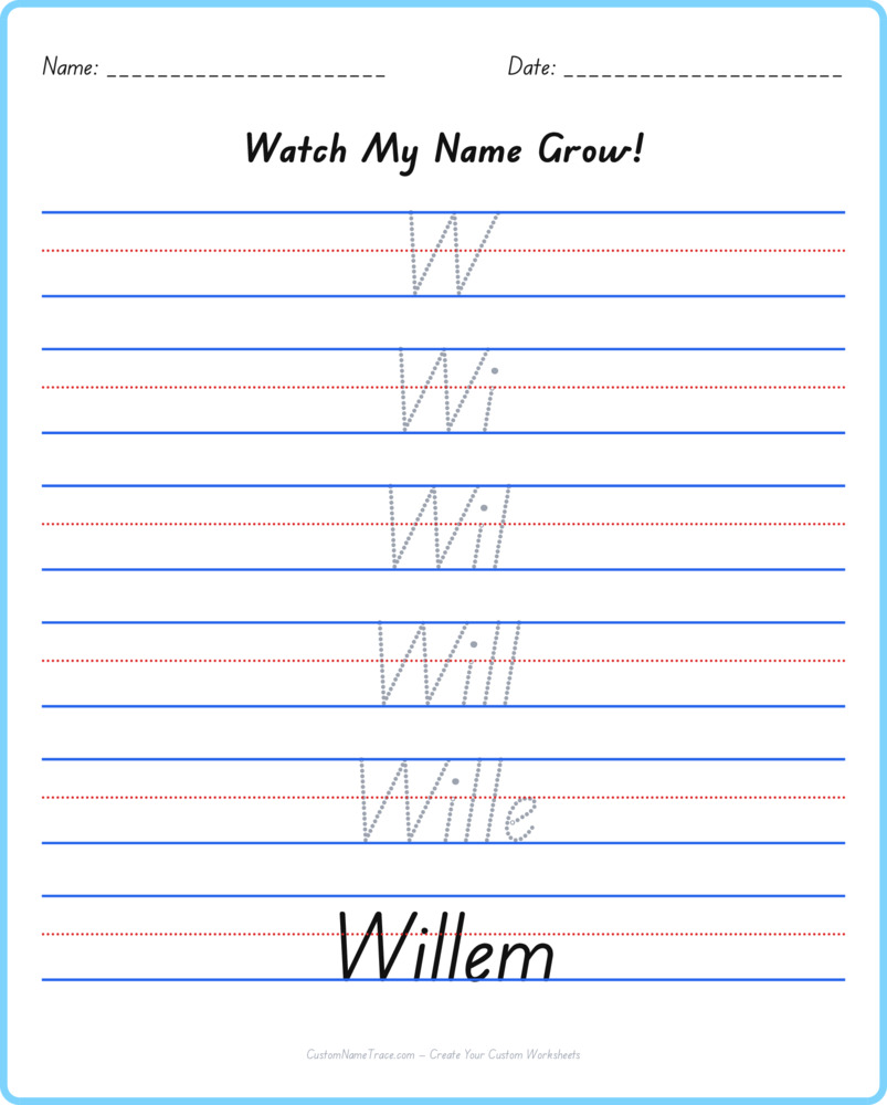 Free Willem custom name tracing - pyramid free worksheet