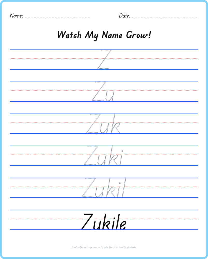 Free Zukile custom name tracing - pyramid free worksheet
