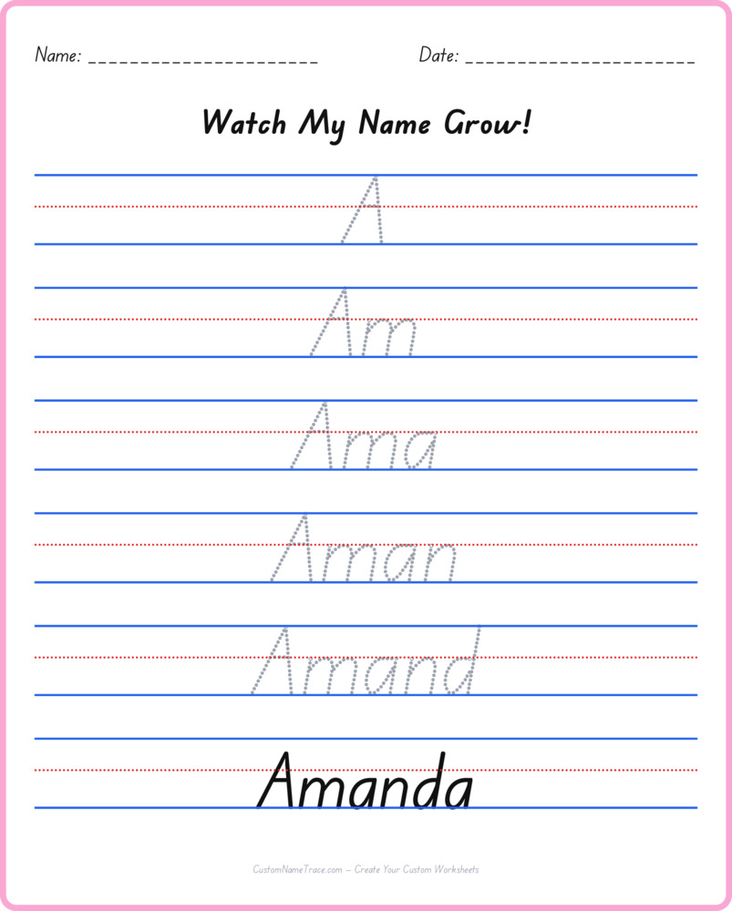 Free Amanda custom name tracing - pyramid free worksheet