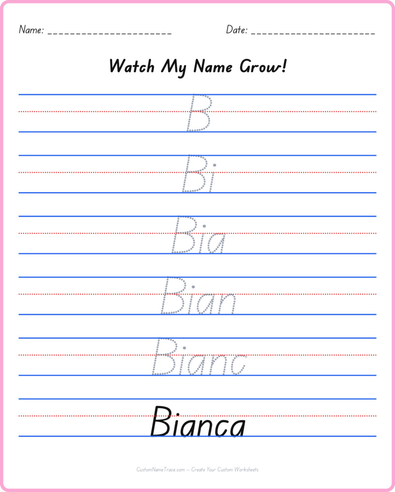Free Bianca custom name tracing - pyramid free worksheet