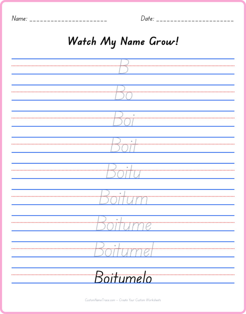 Free Boitumelo custom name tracing - pyramid free worksheet