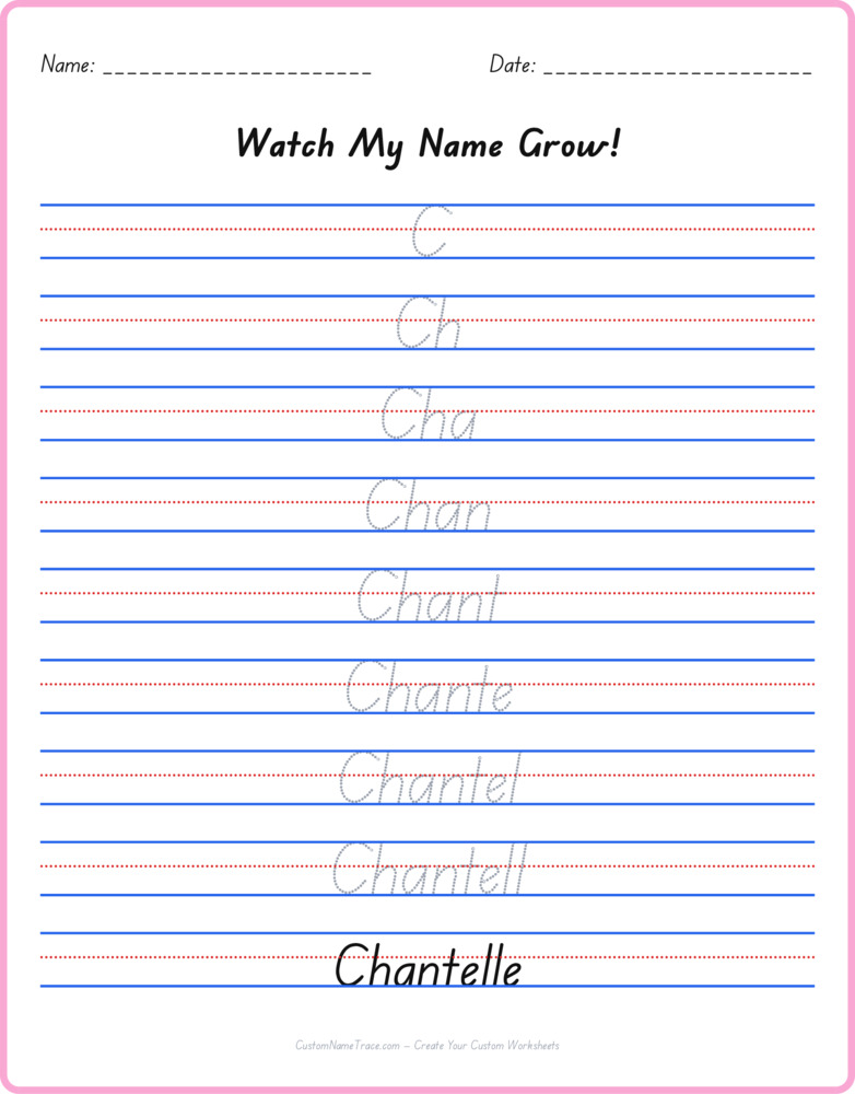 Free Chantelle custom name tracing - pyramid free worksheet