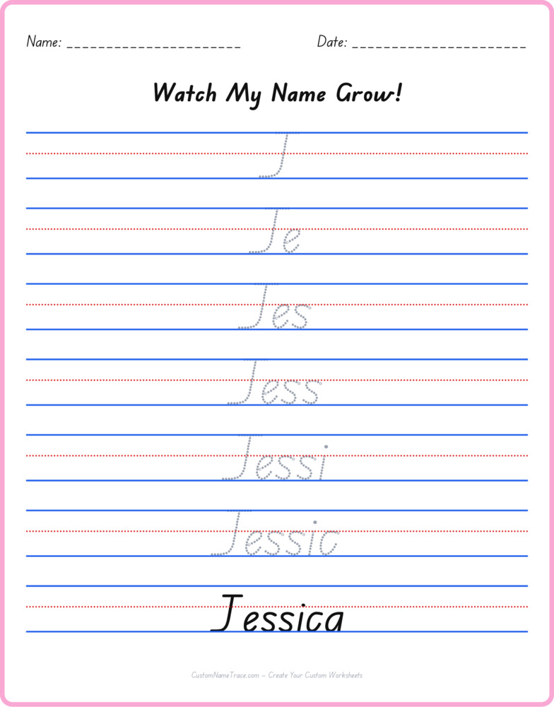 Free Jessica custom name tracing - pyramid free worksheet