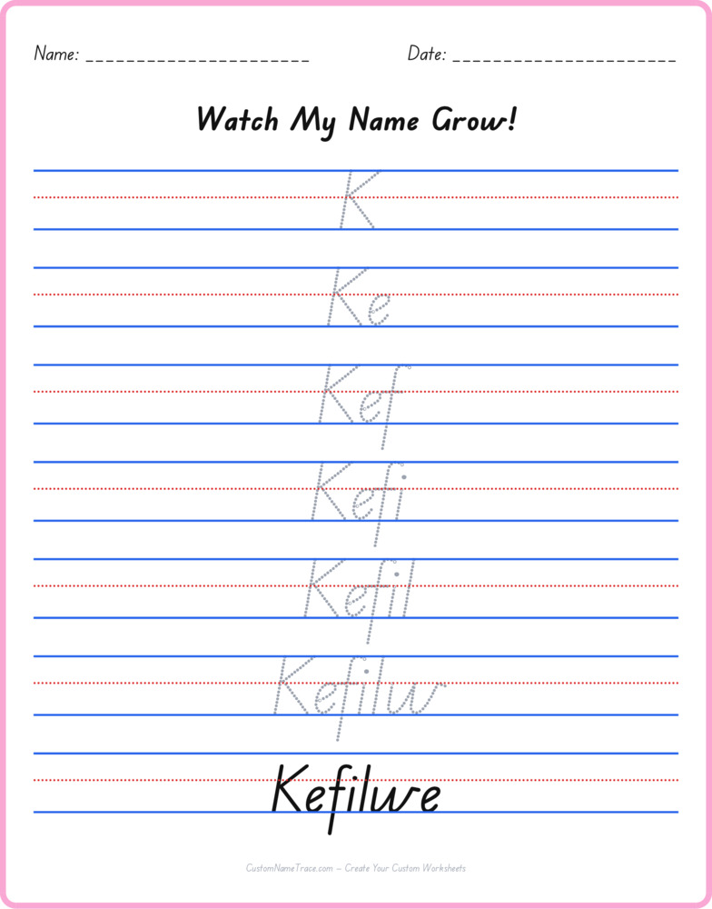 Free Kefilwe custom name tracing - pyramid free worksheet