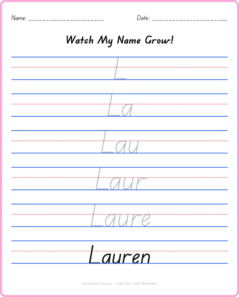 Free Lauren custom name tracing - pyramid free worksheet