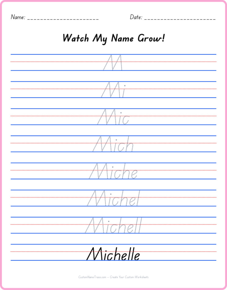 Free Michelle custom name tracing - pyramid free worksheet