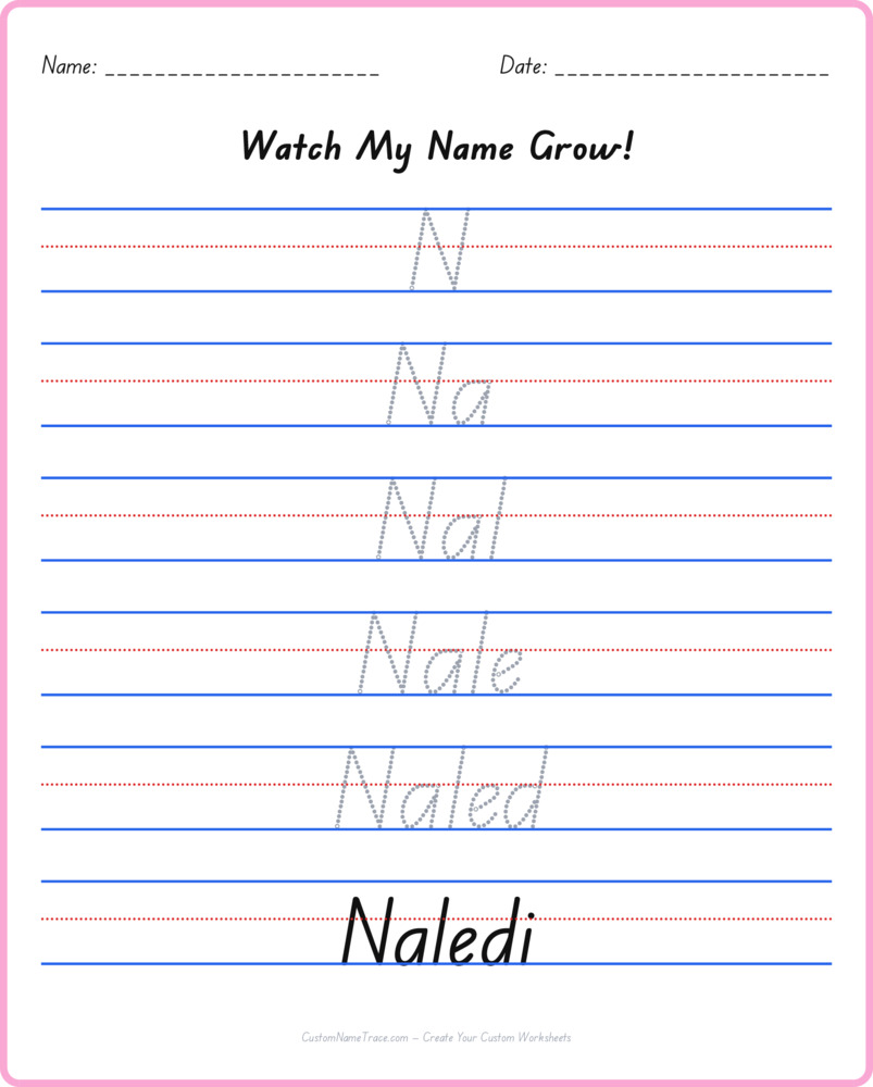 Free Naledi custom name tracing - pyramid free worksheet