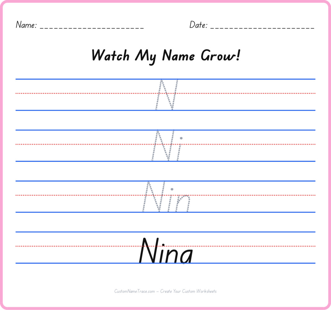 Free Nina custom name tracing - pyramid free worksheet