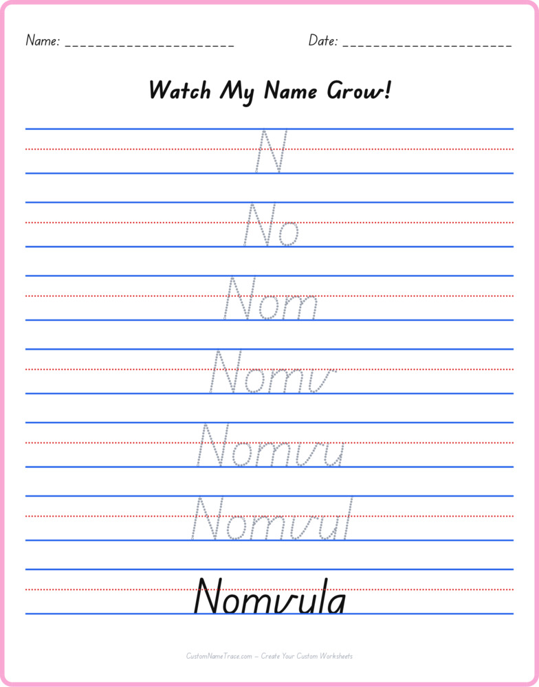 Free Nomvula custom name tracing - pyramid free worksheet