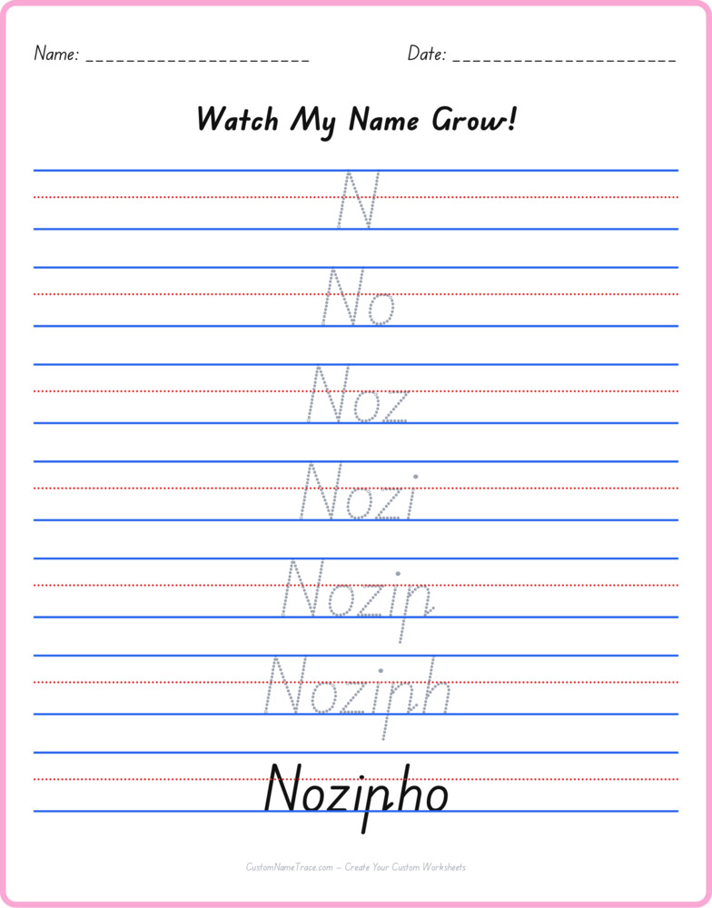 Free Nozipho custom name tracing - pyramid free worksheet