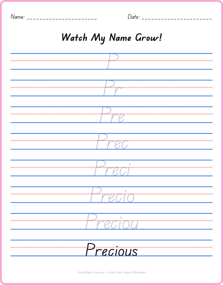 Free Precious custom name tracing - pyramid free worksheet