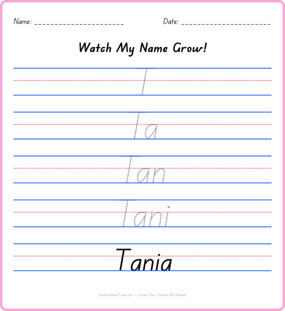 Free Tania custom name tracing - pyramid free worksheet