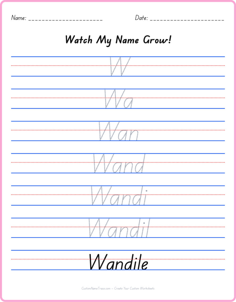 Free Wandile custom name tracing - pyramid free worksheet