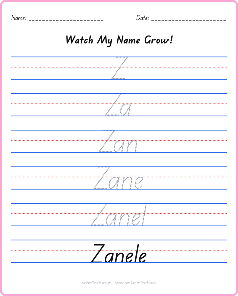 Free Zanele custom name tracing - pyramid free worksheet