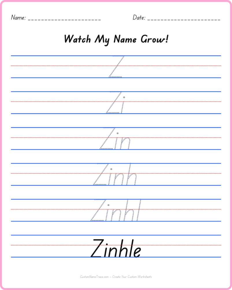 Free Zinhle custom name tracing - pyramid free worksheet