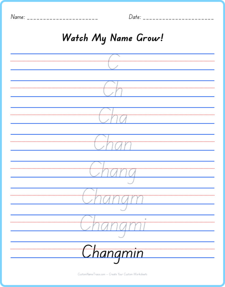 Free Changmin custom name tracing - pyramid free worksheet