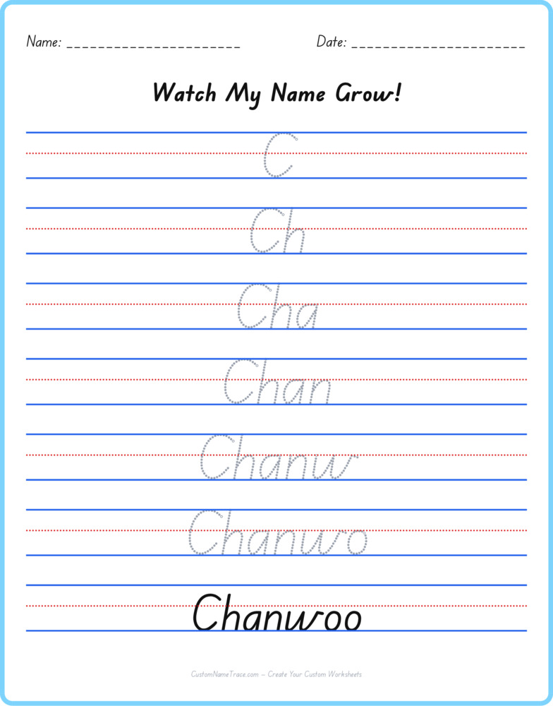Free Chanwoo custom name tracing - pyramid free worksheet