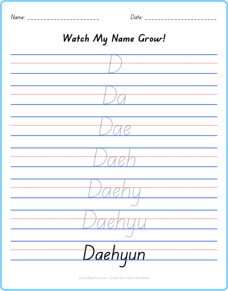 Free Daehyun custom name tracing - pyramid free worksheet