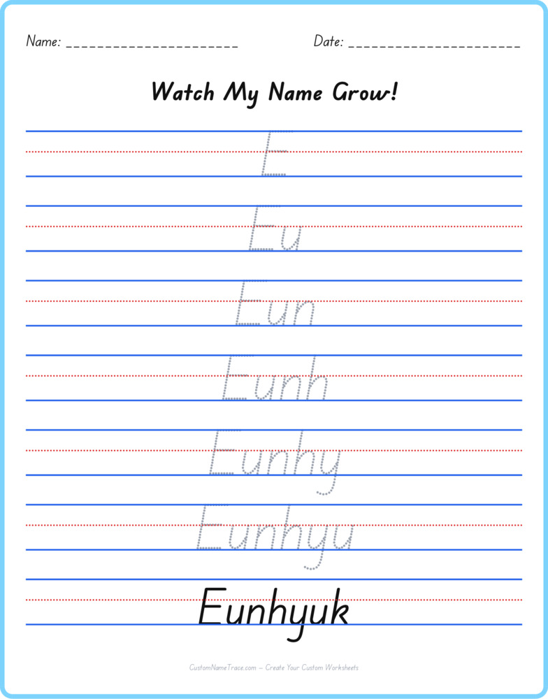 Free Eunhyuk custom name tracing - pyramid free worksheet