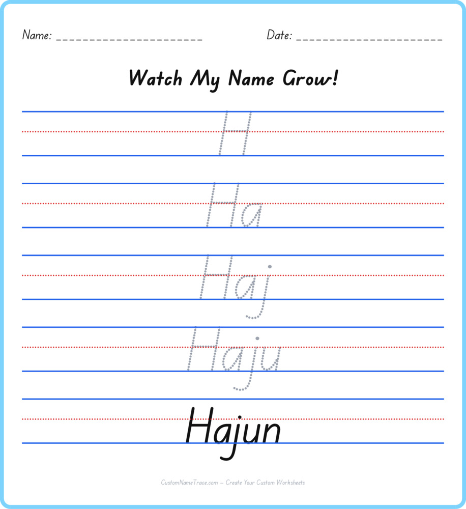 Free Hajun custom name tracing - pyramid free worksheet