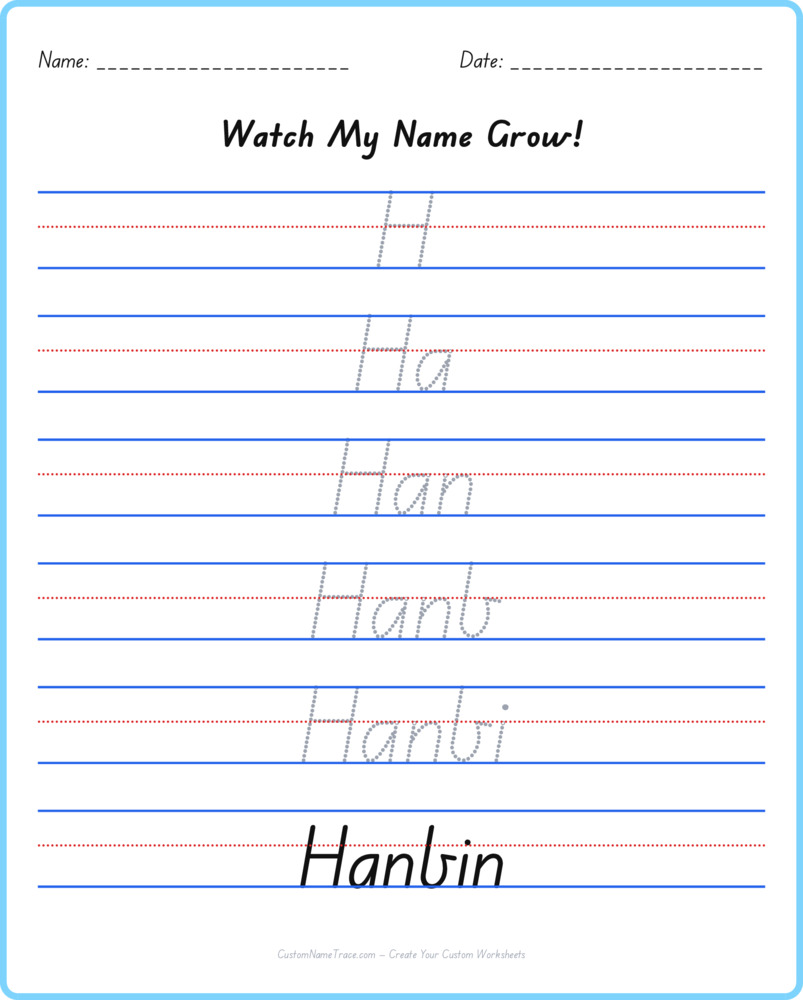 Free Hanbin custom name tracing - pyramid free worksheet