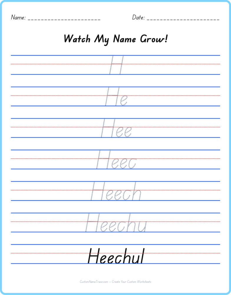 Free Heechul custom name tracing - pyramid free worksheet