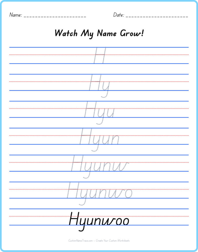 Free Hyunwoo custom name tracing - pyramid free worksheet