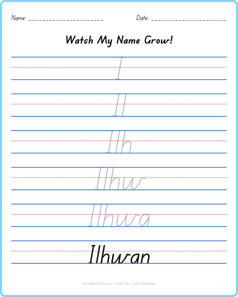 Free Ilhwan custom name tracing - pyramid free worksheet