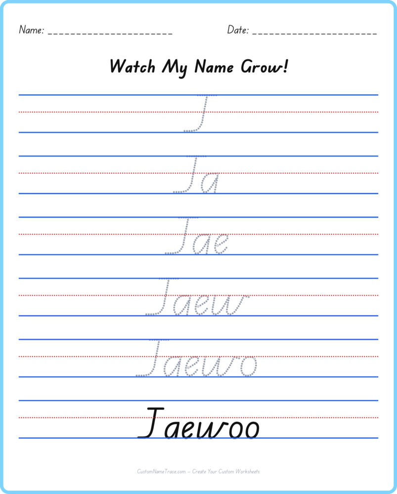 Free Jaewoo custom name tracing - pyramid free worksheet