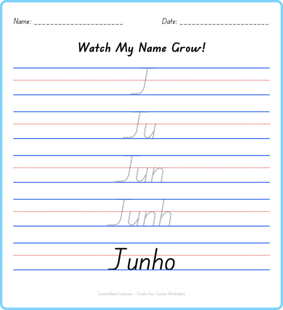 Free Junho custom name tracing - pyramid free worksheet