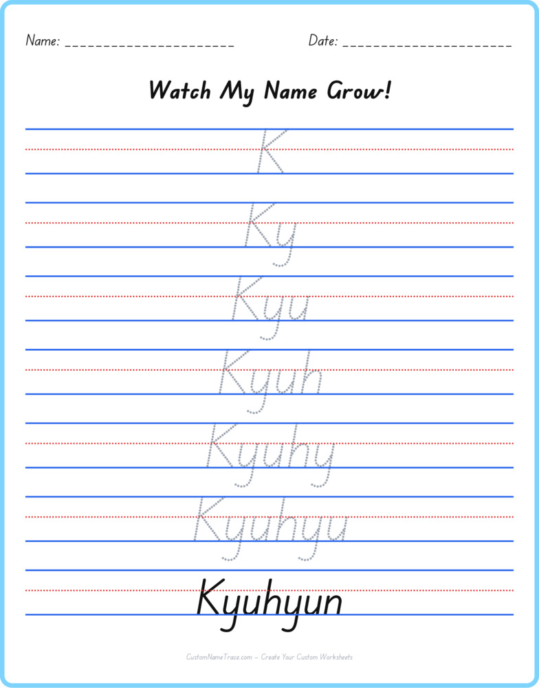Free Kyuhyun custom name tracing - pyramid free worksheet