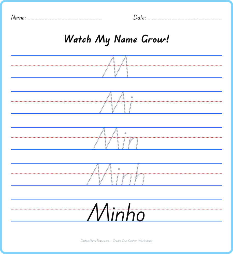 Free Minho custom name tracing - pyramid free worksheet