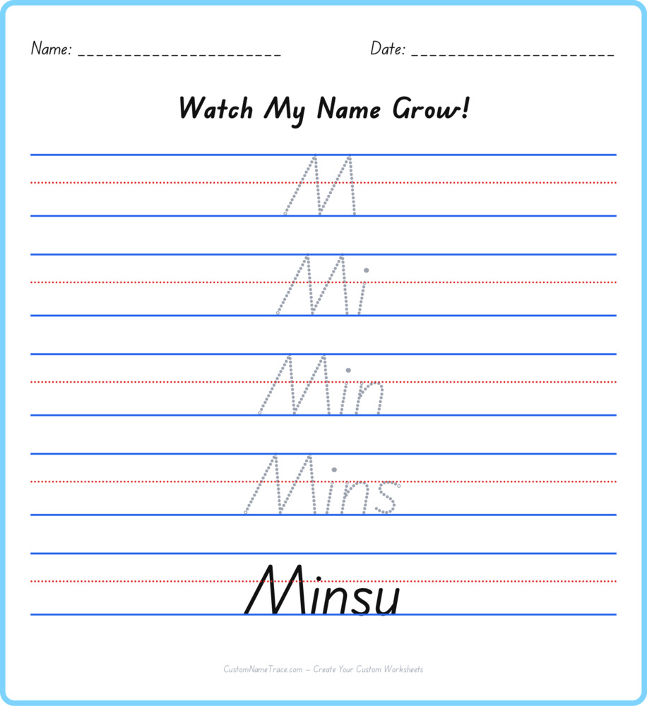 Free Minsu custom name tracing - pyramid free worksheet