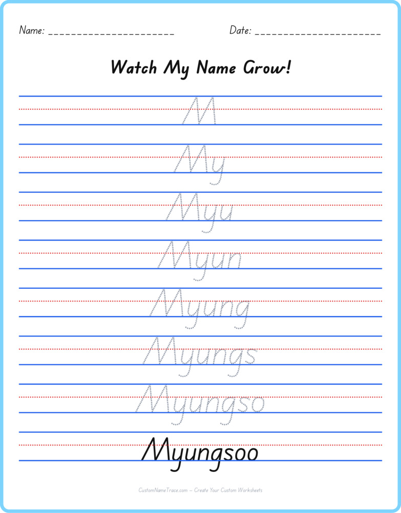 Free Myungsoo custom name tracing - pyramid free worksheet