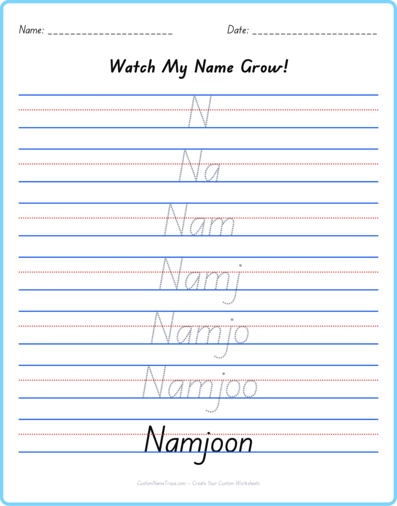 Free Namjoon custom name tracing - pyramid free worksheet