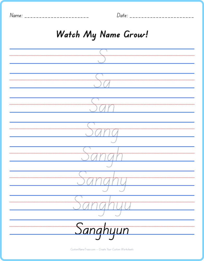 Free Sanghyun custom name tracing - pyramid free worksheet