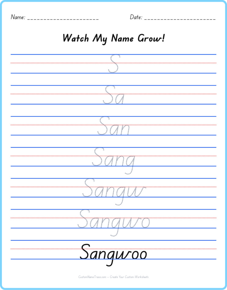 Free Sangwoo custom name tracing - pyramid free worksheet