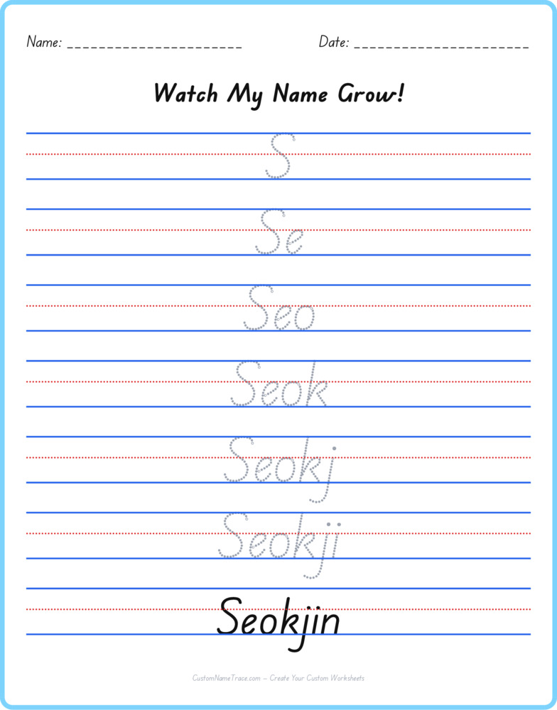 Free Seokjin custom name tracing - pyramid free worksheet