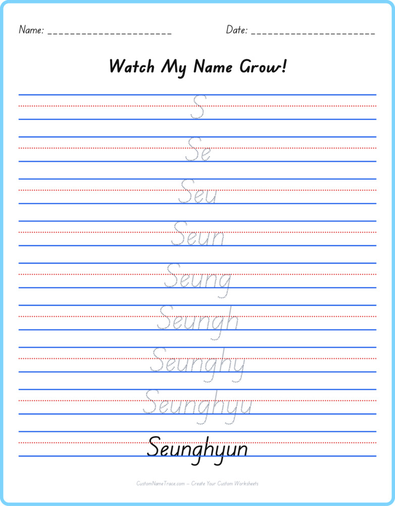 Free Seunghyun custom name tracing - pyramid free worksheet