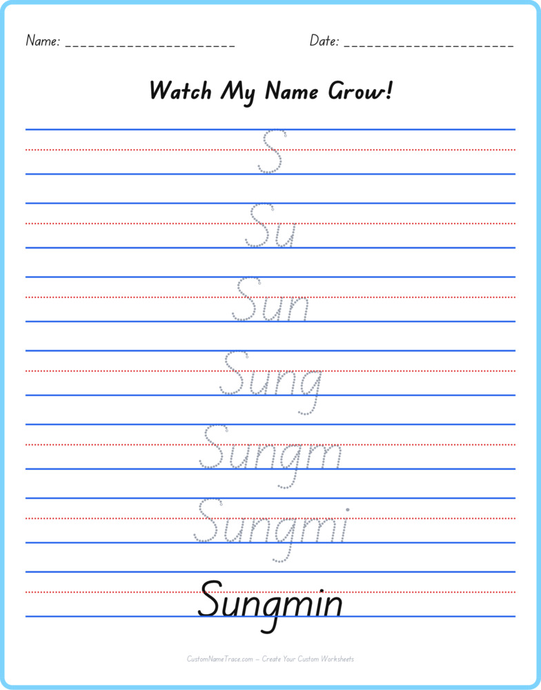 Free Sungmin custom name tracing - pyramid free worksheet