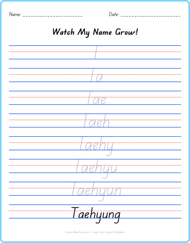 Free Taehyung custom name tracing - pyramid free worksheet