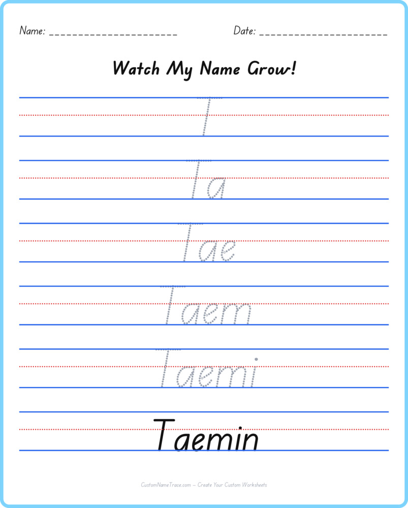 Free Taemin custom name tracing - pyramid free worksheet