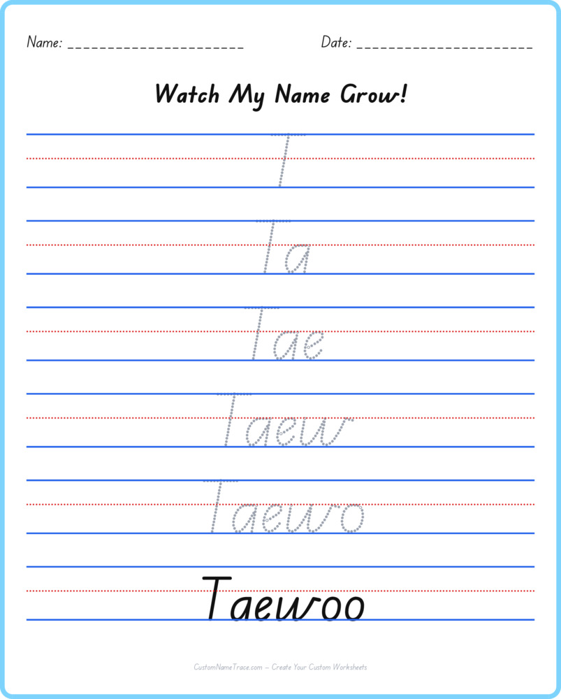 Free Taewoo custom name tracing - pyramid free worksheet